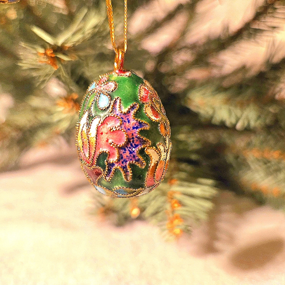 VTG Cloisonne Mini Egg Ornaments Set of 3, Enamel Brass Butterfly Floral, RARE - Picture 9 of 9